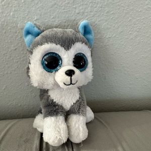 Ty Beanie Boos - Husky Puppy Dog - Plush Slush - Blue Glitter Eyes - 7”